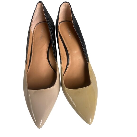 Calvin Klein Womens Two-Tone Pointed-Toe Kitten Heel Pumps US 9.5 Black & Beige - Picture 2 of 10